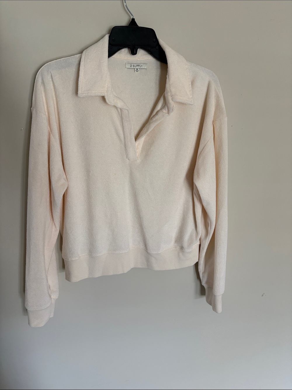 Z Supply Soft Cream Terry Polo Sweatshirt - Long Sleeve Women's Top